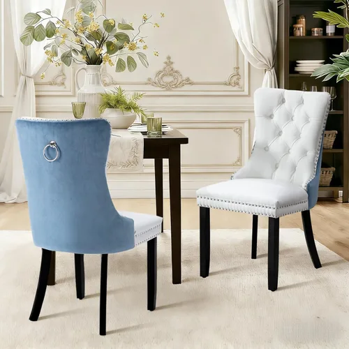 Miniatura 139 de Juego de 2 sillas de comedor de terciopelo tapizadas con ribete de cabeza de clavo y patas doradas chapadas en acero inoxidable para cocina