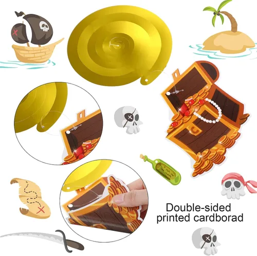 Miniatura 3 de Censen 52 piezas de espirales colgantes para fiesta pirata, decoración de techo con temática pirata, serpentina en espiral, sombrero de capitán
