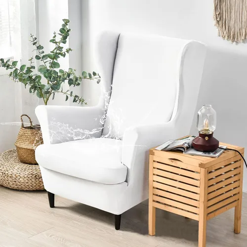 Miniatura 12 de Morbuy Funda impermeable para silla con respaldo de ala, fundas para silla con respaldo de ala, 2 piezas, lavables, elásticas, con brazos para sala