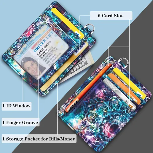 Miniatura 4 de Cartera delgada con bolsillo frontal RFID para tarjetas de identificación, bonita cartera pequeña con llavero para mujer
