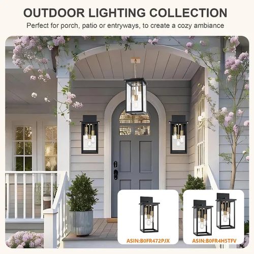 Miniatura 85 de TODOLUZ Lámpara Colgante de Exterior de 3 Luces Negra, Linterna Colgante Exterior Ajustable Luz de Porche