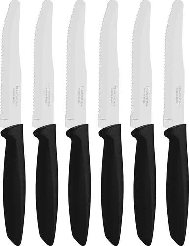 Miniatura 11 de Tramontina 23498054 - Juego de 6 cuchillos de cocina dentados con frutas y tomates, pelador de verduras, acero inoxidable, multiusos, punta Negro