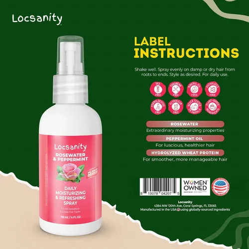 Miniatura 7 de Loc Spray - Locsanity - Spray hidratante diario de agua de rosas y menta para rastas y rastas, hidratante ligero para control del encrespamiento