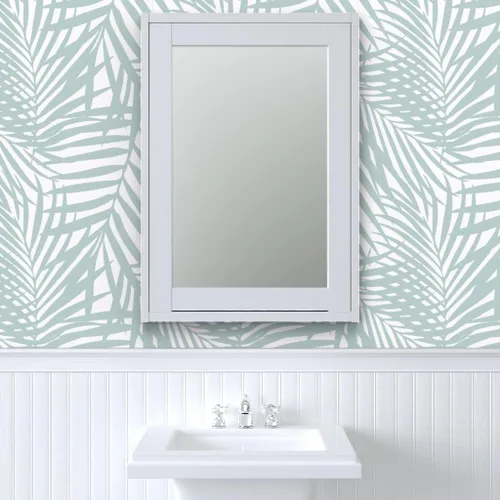 Miniatura 9 de Papel tapiz extraíble de 9 x 2 pies – Papel tapiz de palmera azul pastel Fronds Tropical Beach Costera Isla Costera Hojas Papel pintado