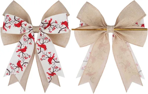 Miniatura 3 de Meseey 2 Piezas Cardenal Rojo Grande con Lazo de Bayas 10.8 x 8.8 Pulgadas Casa de Pájaros Cinta Roja Lazos para Coronar Árbol para Baby Shower