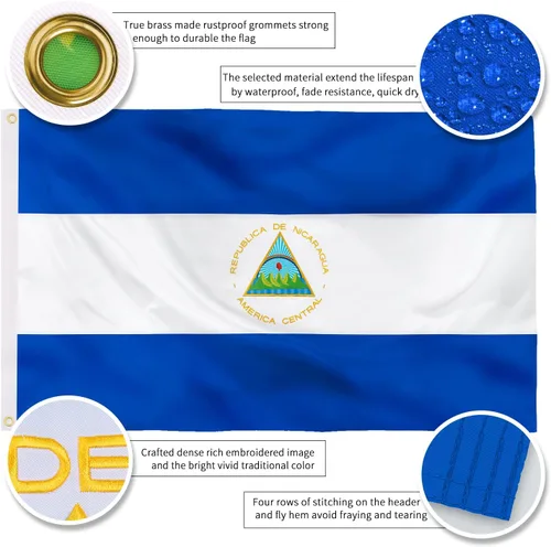Miniatura 4 de XIFAN Bandera de Nicaragua prémium de 3 x 5 pies para exteriores, bandera de país nicaragüense grande de doble cara de nailon 210D, decoración