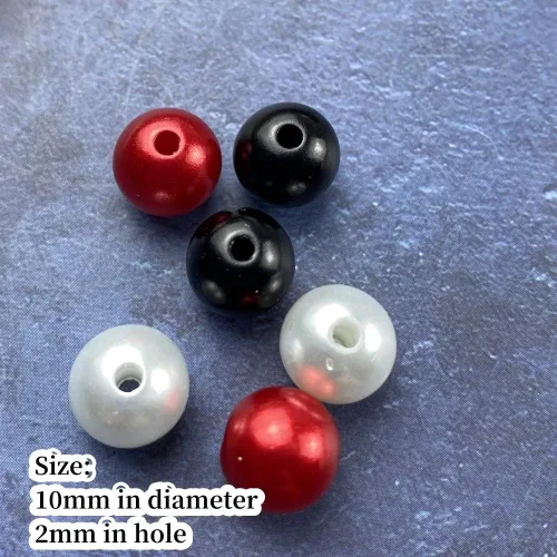 Miniatura 3 de Cuentas de perlas, 200 piezas de perlas de 10 mm para manualidades, cuentas espaciadoras redondas para aretes, pulseras, collares, llaveros, Negro