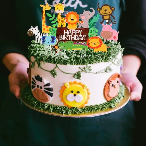 Miniatura 2 de LaVenty 28 piezas de decoración de pastel de cumpleaños de animales de la selva, temática de selva, temática de selva, decoración de pastel