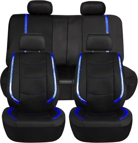 Miniatura 18 de FH Group - Juego completo de fundas para asientos de auto de cuero sintético, ajuste universal, para asientos frontales con respaldo bajo, Rosa