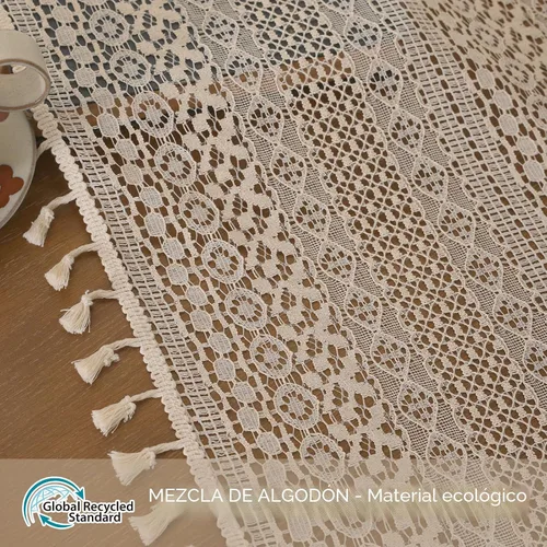 Miniatura 8 de WAZZIO Cortinas de Encaje, Cortina Boho de Crochet para Dormitorio, Cortinas de Café de Algodón, 45 Pulgadas de Largo, 2 Paneles con Bolsillo
