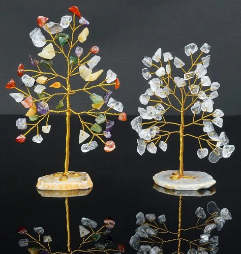 Miniatura 6 de Cuarzo transparente y mezcla de chakras, mini rebanada de piedras preciosas curativas naturales de cristal bonsái, árbol del dinero, Feng Shui