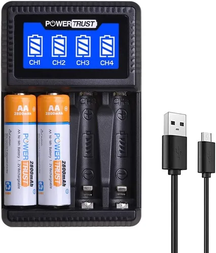 Miniatura 7 de Paquete de 4 baterías recargables AA de 2800 mAh y cargador USB LCD para baterías recargables AA AAA Ni-MH con 4 ranuras