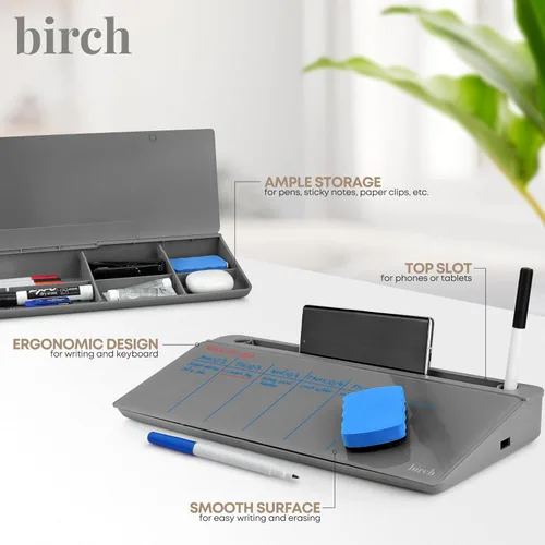 Miniatura 2 de Birch Pizarra blanca de escritorio pequeña – Tablero de borrado en seco de vidrio, almohadilla de escritorio con soporte para teclado