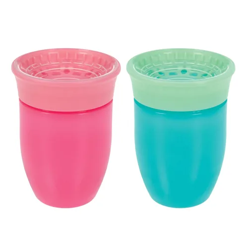 Nuby Wonder Cup – Vasos para bebés a prueba de derrames – (paquete de 2) 7 onzas – Sip from All Sides – Resistente a fugas – Vaso de transición sin