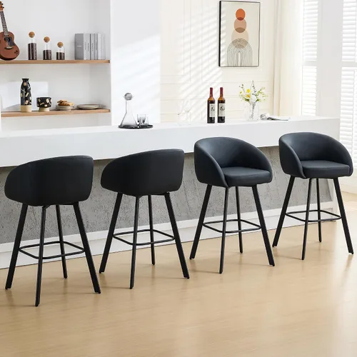 Miniatura 14 de FIRAVOE Juego de 2 taburetes de bar, taburetes de bar giratorios de altura de mostrador de 26", con respaldo y reposabrazos, taburetes de bar
