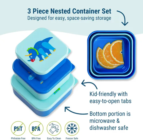 Miniatura 4 de Wildkin Juego de 3 recipientes de comida anidables para niños, apilables, herméticos y sin BPA, aptos para lavavajillas, para la escuela y viajes