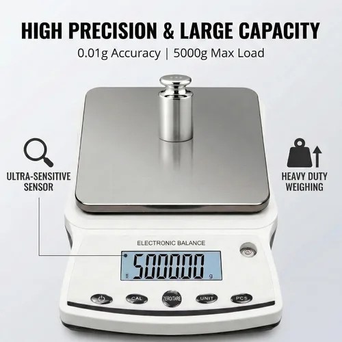 Miniatura 3 de RESHY Báscula de laboratorio de 176.37 oz x 0.00 oz, balanza analítica digital de alta precisión con pesas de calibración, escala de gramo