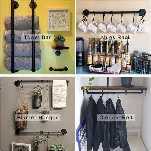 Miniatura 3 de Toallero industrial de tubería negra, toallero de baño de 33.4 pulgadas de largo, montado en la pared, resistente y grueso, organizador