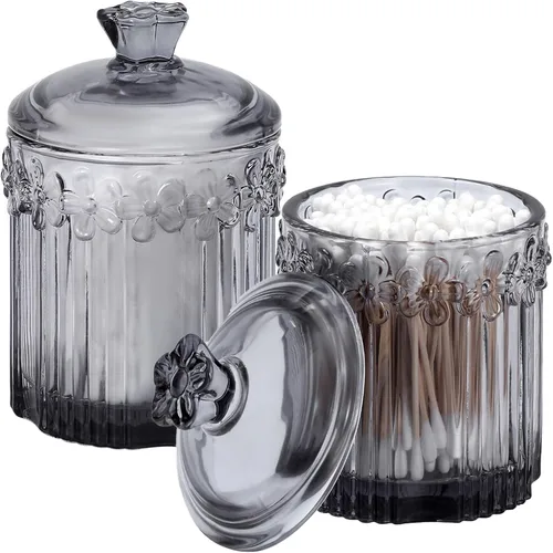 Miniatura 12 de rejomiik Paquete de 2 tarros de vidrio con tapas para boticario, accesorios de baño, organizadores de tocador y recipiente de almacenamiento