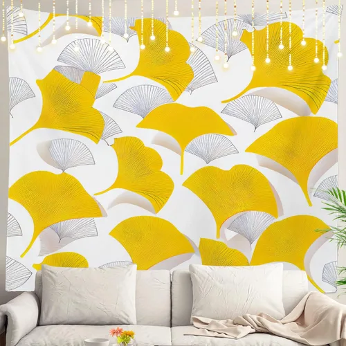 Miniatura 53 de Shrahala Tapiz japonés para colgar en la pared, moderno patrón abstracto de hojas, tapiz grande para dormitorio y sala de estar