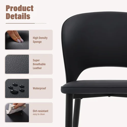 Miniatura 3 de Lamberia Juego de 2 sillas de comedor modernas para cocina y comedor con asiento acolchado de cuero sintético y patas de metal, color negro, juego