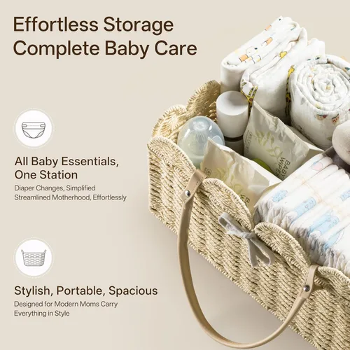 Miniatura 4 de HBlife Organizador grande de pañales para bebé, cestas de almacenamiento de cuerda de papel, contenedor de guardería con divisor extraíble