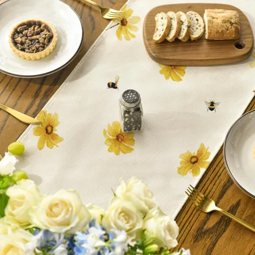 Miniatura 4 de Artoid Mode Camino de mesa de verano con flores amarillas, margaritas y abejas, temporada de Pascua, otoño, vacaciones, cocina, comedor, decoración