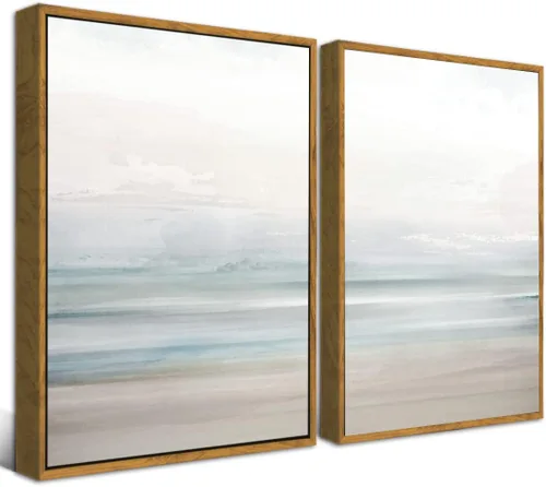Miniatura 6 de Gardenia Art - Lienzo enmarcado para decoración de pared, diseño de playa costera, lienzo abstracto, pintura de paisaje oceánico moderno