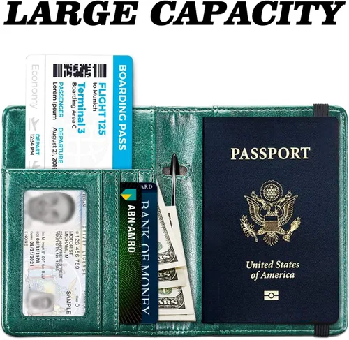 Miniatura 3 de HERRIAT - Portapasaportes de cuero auténtico, con bloqueo RFID para viaje, con compartimento para documentos de identificación