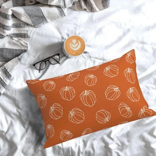 Miniatura 3 de AEIOAE - Juego de 2 fundas cuadradas de almohadones de lino para otoño con calabaza en tono naranja quemado y blanco, para decoración al aire libre