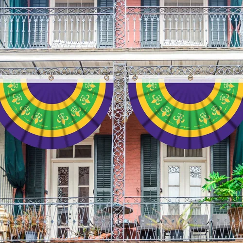 Miniatura 5 de EBaokuup Paquete de 6 banderas de Mardi Gras de 2.8 x 1.6 pies, bandera de tela de poliéster de New Orleans Mardigras para porche, banderines