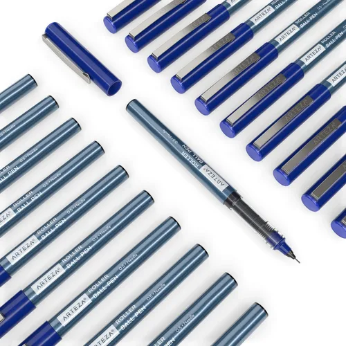 Miniatura 4 de ARTEZA Plumas de rodillo de punta fina, juego de 20 bolígrafos de tinta líquida azul, punta de aguja extrafina de 0.5 mm (0.020 in), para hacer