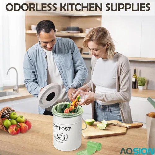 Miniatura 3 de AOSION Contenedor de compostaje para encimera de cocina, contenedor de compostaje interior resistente al olor con tapa y bolsas de compost