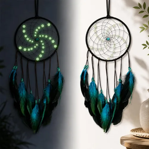 Atrapasueños luminosos para colgar en la pared, decoración de habitación, atrapasueños, plumas hechas a mano para niñas, niños, decoración de