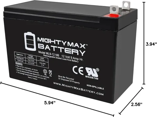 Miniatura 8 de Mighty Max Battery ML9-12NB - Batería recargable de 12 V, 9 Ah, terminal de tuerca y perno (NB), AGM SLA