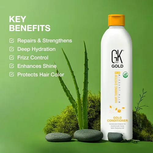 Miniatura 7 de GK HAIR Global Keratin Gold Acondicionador (8.5 fl oz / 8.5 fl oz) Hidratante para el cabello Brillo y protección con aceite de argán, manteca