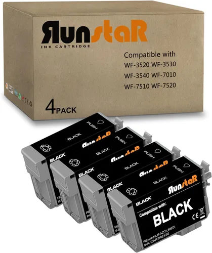 Run Star 4 cartuchos de tinta remanufacturados negros 127 para Epson 127 T127 uso en impresoras WF-3520 WF-3540 WF-7010 WF-7510 WF-7520 545 530 625