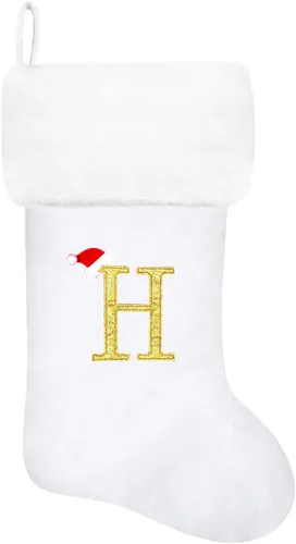 Miniatura 116 de Calcetines de Navidad bordados de 20 pulgadas con monograma, terciopelo negro con puño de felpa blanca supersuave, adornos clásicos para decoración