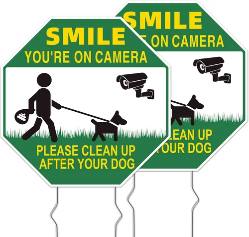 Miniatura 10 de Señales de cuidado con el perro, paquete de 2 carteles de 33x25 cm doble cara, plástico corrugado, estacas de metal en H, señales de perro