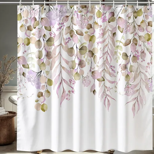 Miniatura 19 de KAIRA Cortina de ducha de eucalipto negro con diseño clásico y moderno, hojas de plantas de acuarela con diseño floral, decoración de baño, 72 x 72