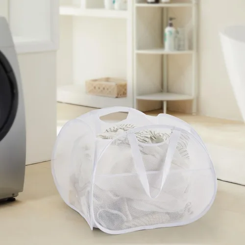 Miniatura 11 de TECHMILLY Cesta plegable de malla con asas fuertes, cesta de ropa de gran apertura con bolsillos laterales, cestas de almacenamiento para Negro