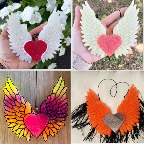 Miniatura 3 de Molde de silicona Freshie para automóvil con alas de corazón, para perlas aromáticas, velas de jabón, cera y arcilla, molde de yeso