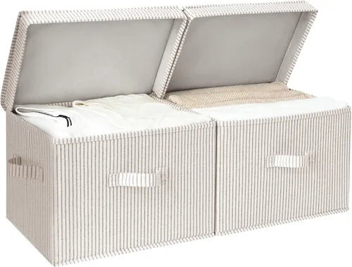 Miniatura 20 de StorageWorks Contenedores de almacenamiento de tela con tapa, cajas de almacenamiento decorativas para estantes, cesta organizadora de armario Beige