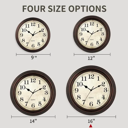 Miniatura 2 de Reloj de pared, reloj clásico silencioso de bronce, funciona con pilas, decorativo para sala de estar, dormitorio, cocina, oficina (16 pulgadas)
