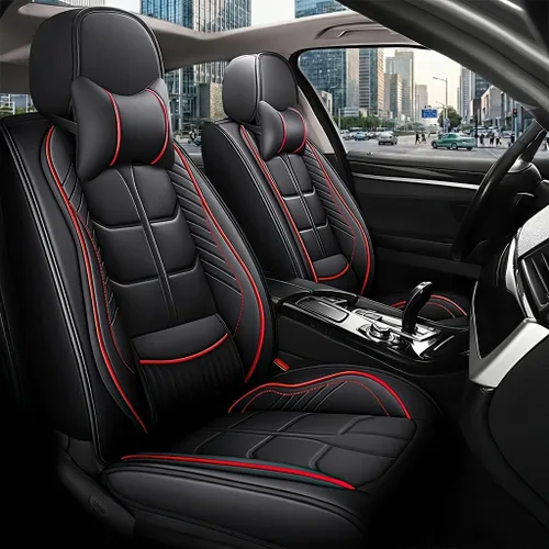 Miniatura 14 de URINOVET Funda de asiento de coche para Nissan Titan XD 2016-2023, funda de asiento delantero y trasero de 5 plazas, fundas de asiento de cuero