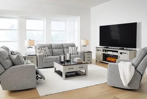 Miniatura 20 de Signature Design by Ashley Biscoe - Sofá biplaza reclinable resistente a los rayos UV con consola, reposacabezas ajustable y puertos USB, color gris
