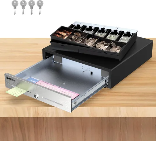 Miniatura 7 de Cajón de efectivo resistente de 16 pulgadas para sistema POS - Bandeja totalmente extraíble, 5 billetes/5 monedas con micro interruptor e