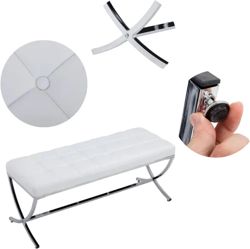 Miniatura 6 de LukeAlon Moderno banco de comedor de piel sintética, banco otomano con botones copetudos con acabado cromado en forma de X, banco tapizado