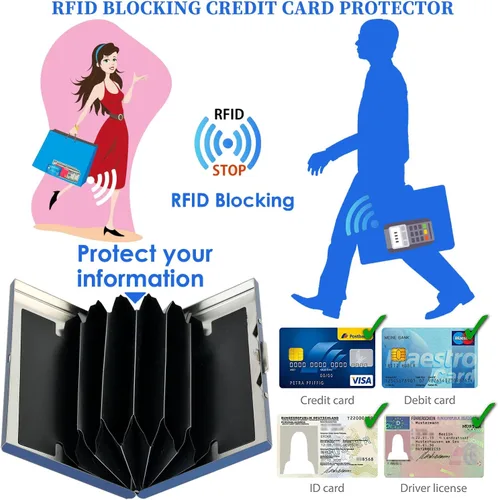 Miniatura 72 de BONSYL® Soporte para tarjetas de crédito, cartera delgada de metal con bloqueo RFID, con 6 ranuras para tarjetas, para mujeres y hombres.