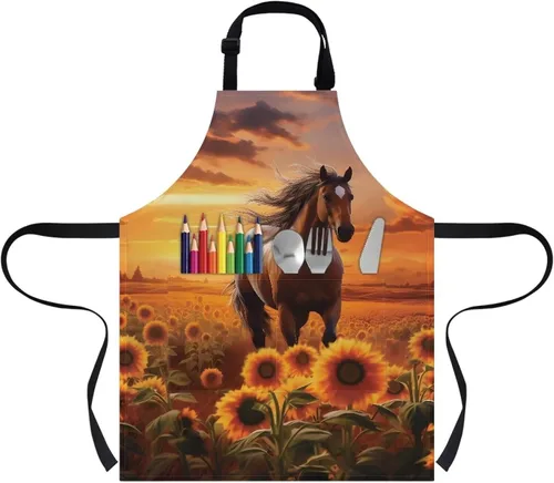 Miniatura 25 de Cozeyat Delantales de cocina para niños y niñas, delantales de pintura con bolsillos, delantales ligeros con correa ajustable